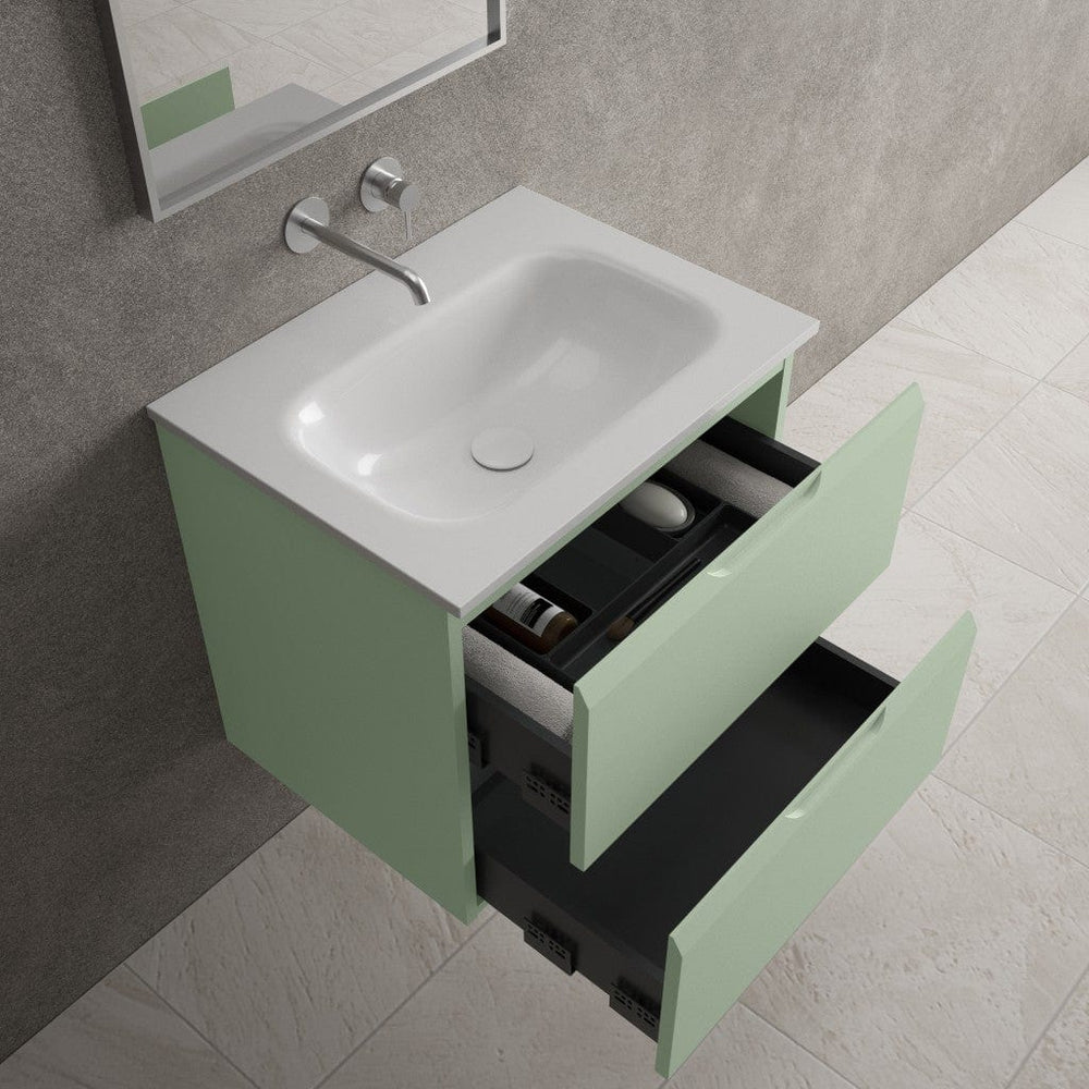 Tasca Two Drawer Vanity Unit With Beyondstone Basin - Matt Light Green 600mm