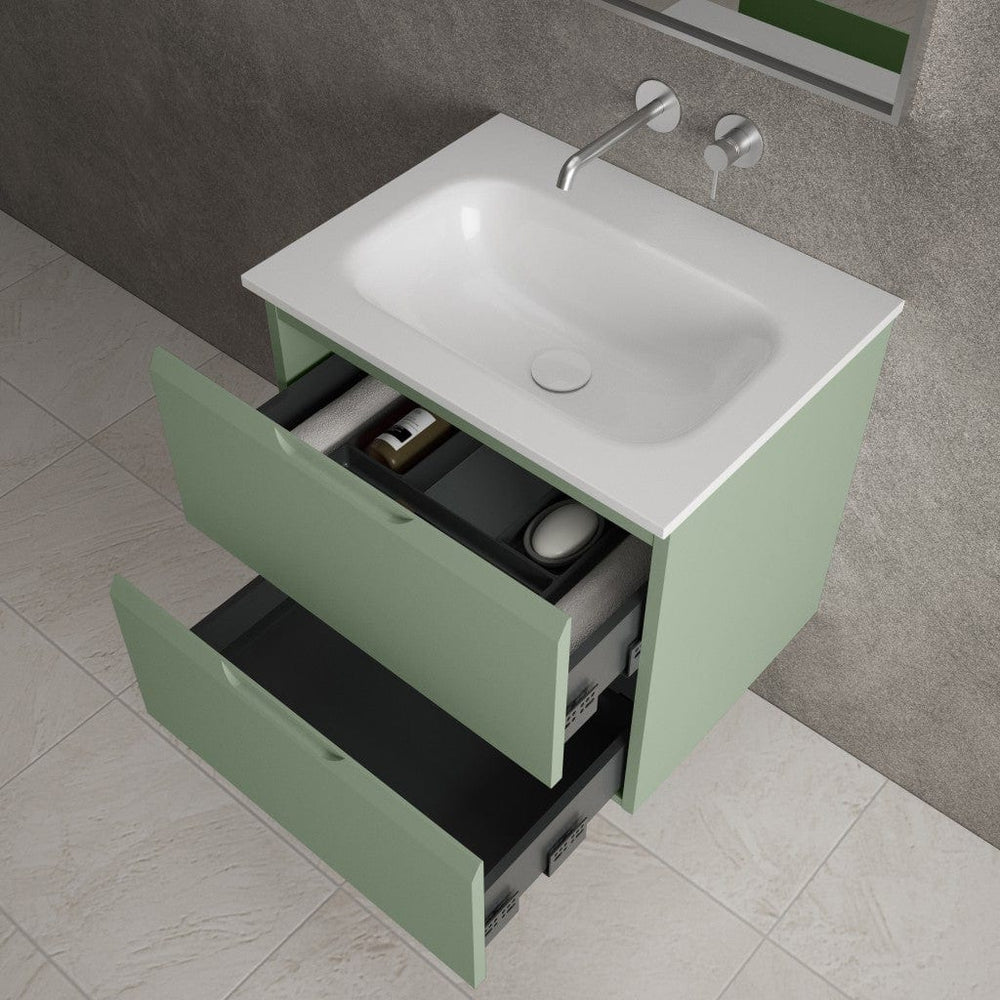 Tasca Two Drawer Vanity Unit With Beyondstone Basin - Matt Light Green 600mm
