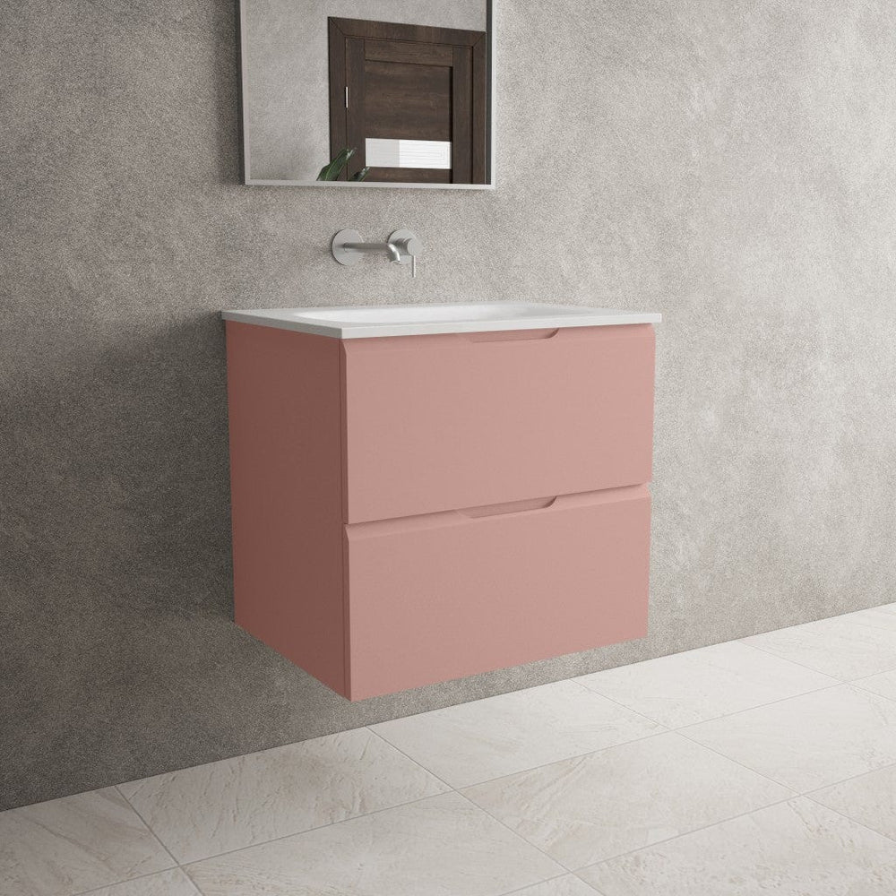 Tasca Two Drawer Vanity Unit With Beyondstone Basin - Matt Pink 600mm