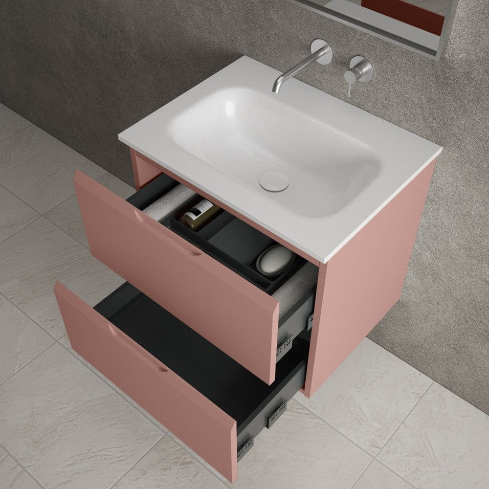 Tasca Two Drawer Vanity Unit With Beyondstone Basin - Matt Pink 600mm