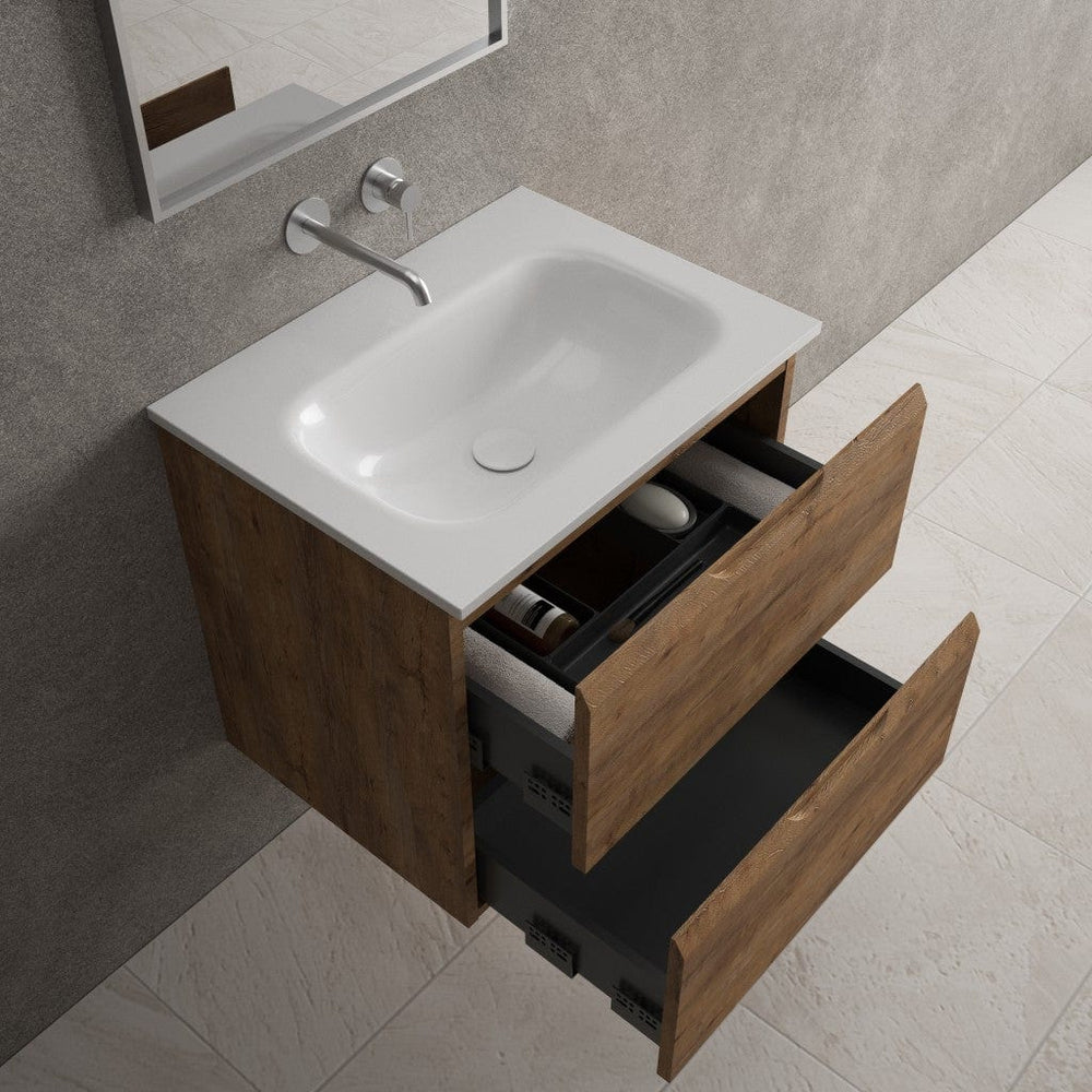 Tasca Two Drawer Vanity Unit With Beyondstone Basin - Oak 600mm