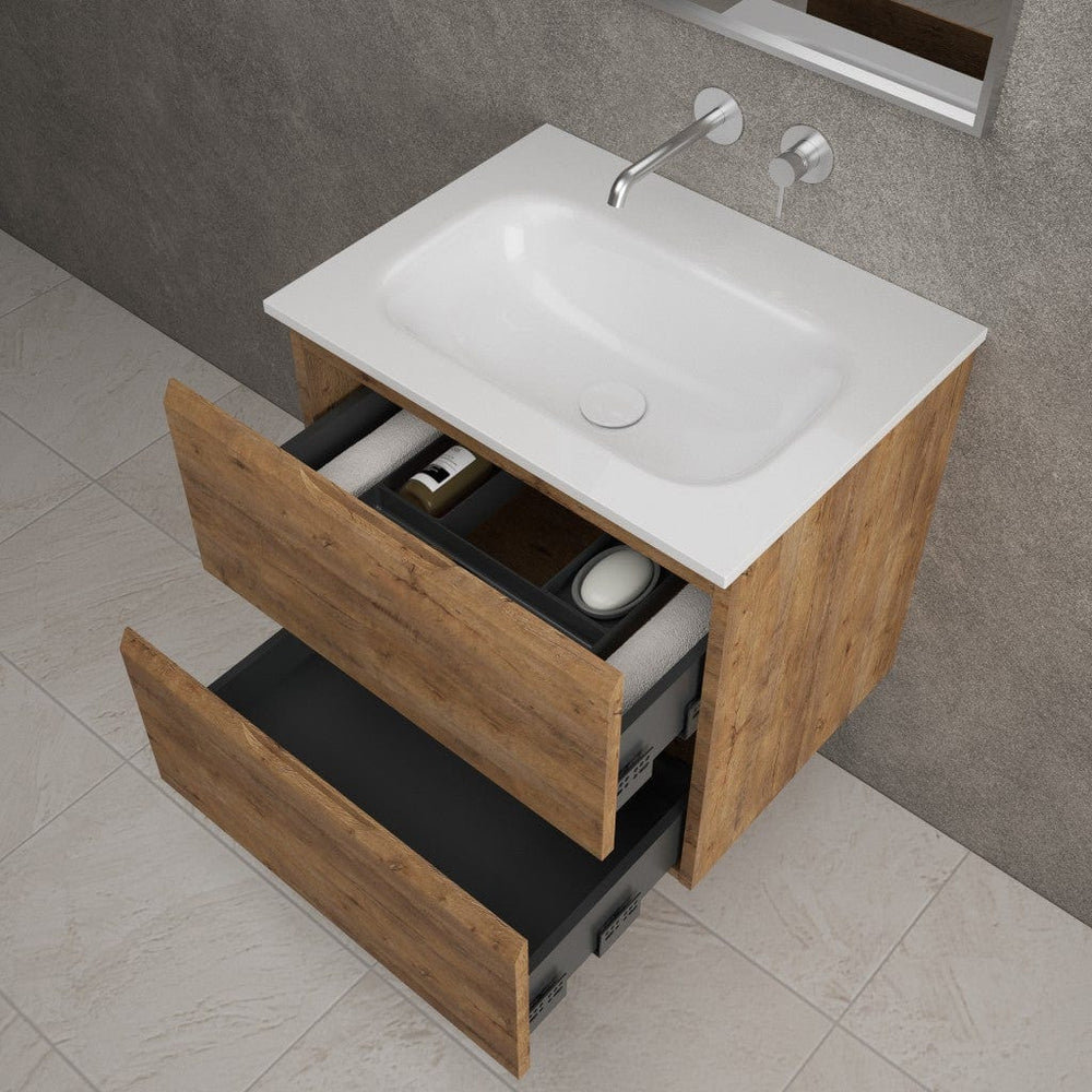 Tasca Two Drawer Vanity Unit With Beyondstone Basin - Oak 600mm