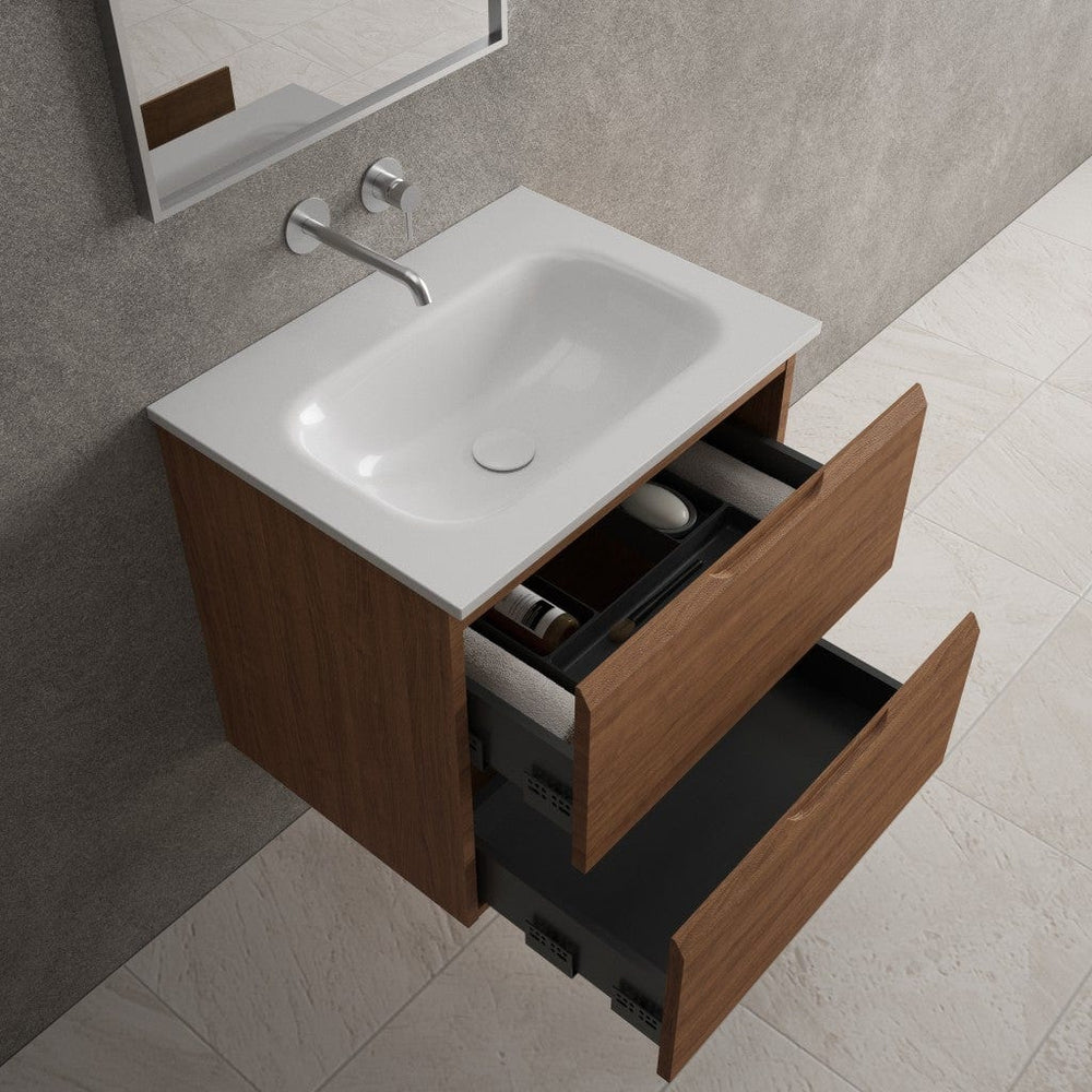 Tasca Two Drawer Vanity Unit With Beyondstone Basin - Walnut 600mm