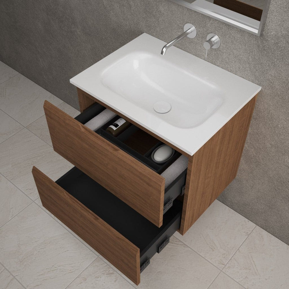 Tasca Two Drawer Vanity Unit With Beyondstone Basin - Walnut 600mm