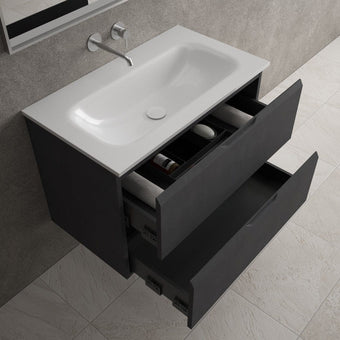 Tasca Two Drawer Vanity Unit  With Beyondstone Basin - Dark Concrete 800mm