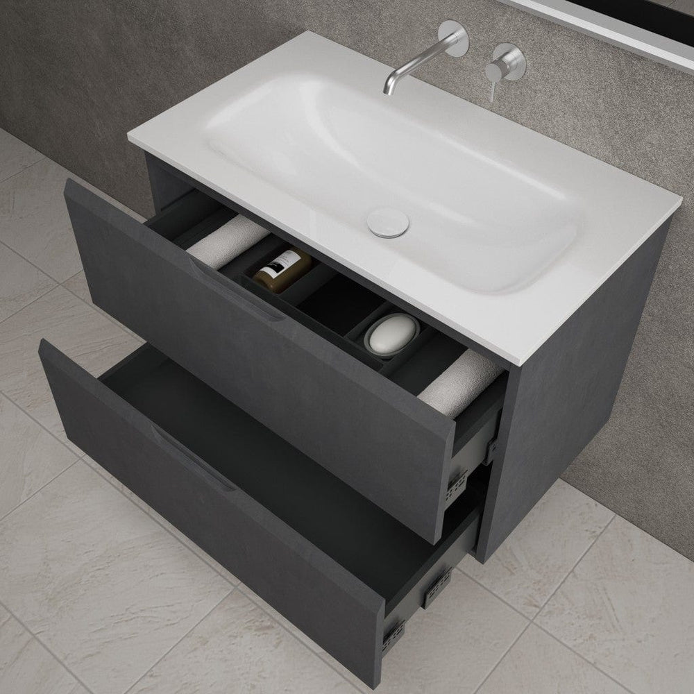 Tasca Two Drawer Vanity Unit  With Beyondstone Basin - Dark Concrete 800mm