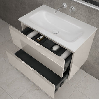 Tasca Two Drawer Vanity Unit  With Beyondstone Basin - Gloss Cashmere 800mm