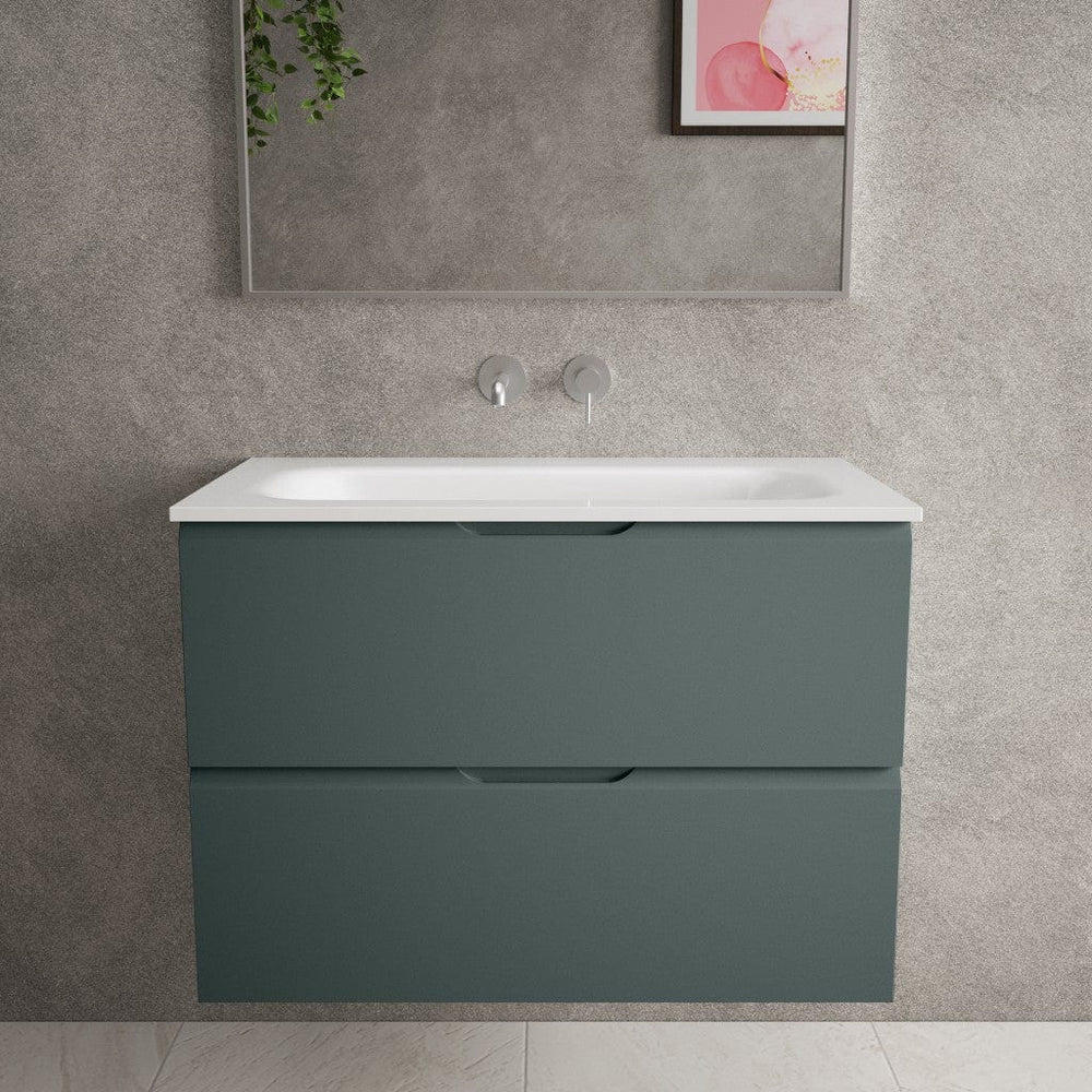 Tasca Two Drawer Vanity Unit  With Beyondstone Basin - Matt Dark Green 800mm