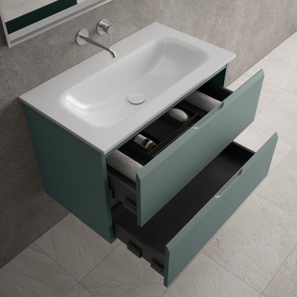 Tasca Two Drawer Vanity Unit  With Beyondstone Basin - Matt Dark Green 800mm