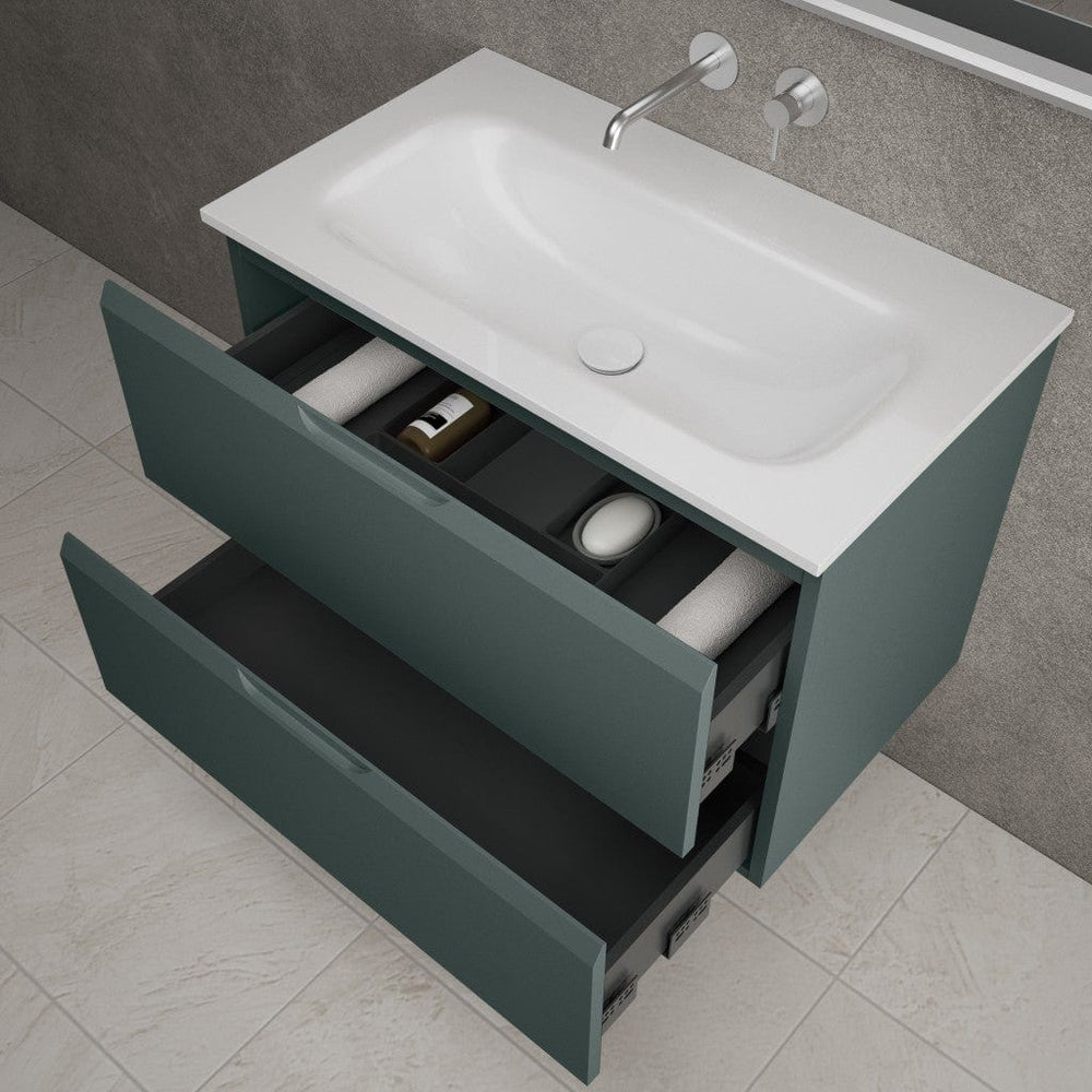 Tasca Two Drawer Vanity Unit  With Beyondstone Basin - Matt Dark Green 800mm