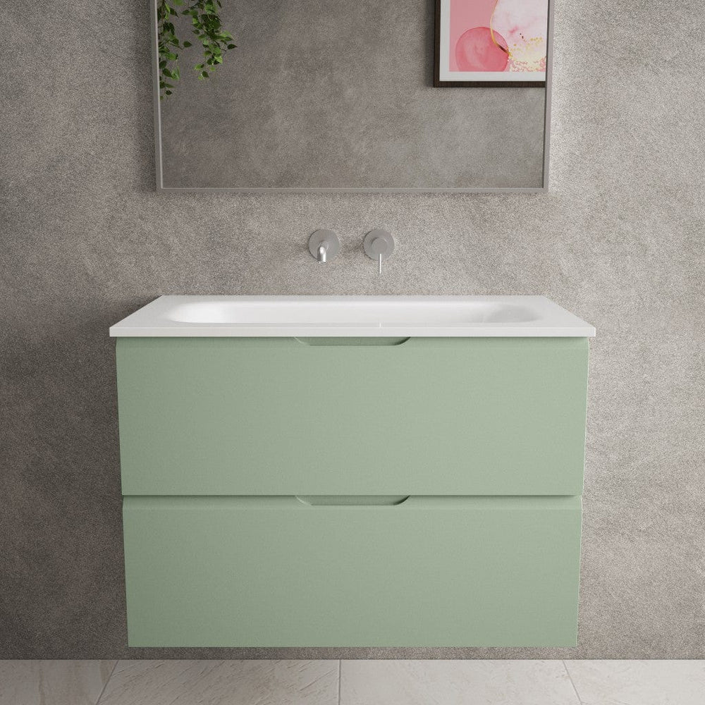Tasca Two Drawer Vanity Unit  With Beyondstone Basin - Matt Light Green 800mm