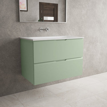 Tasca Two Drawer Vanity Unit  With Beyondstone Basin - Matt Light Green 800mm