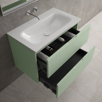 Tasca Two Drawer Vanity Unit  With Beyondstone Basin - Matt Light Green 800mm