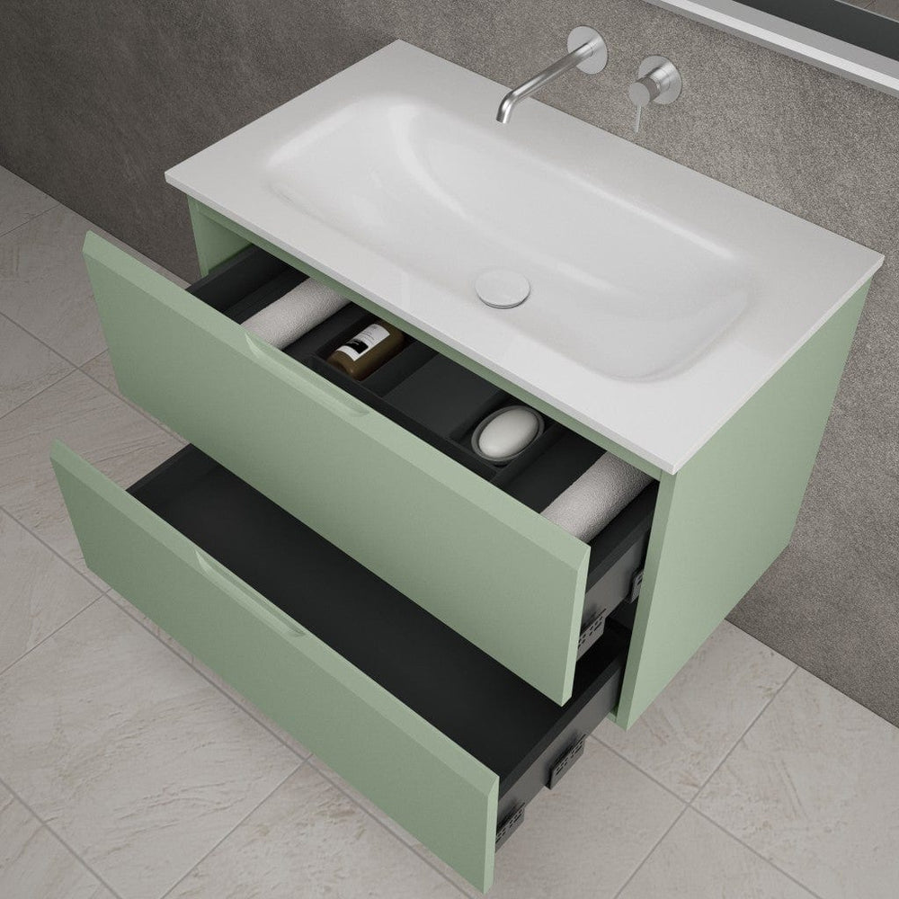Tasca Two Drawer Vanity Unit  With Beyondstone Basin - Matt Light Green 800mm