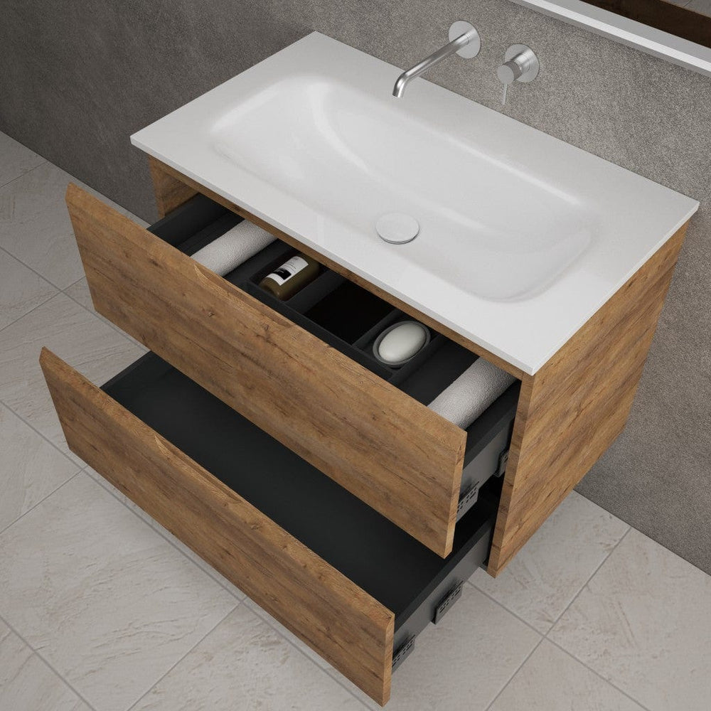 Tasca Two Drawer Vanity Unit  With Beyondstone Basin - Oak 800mm