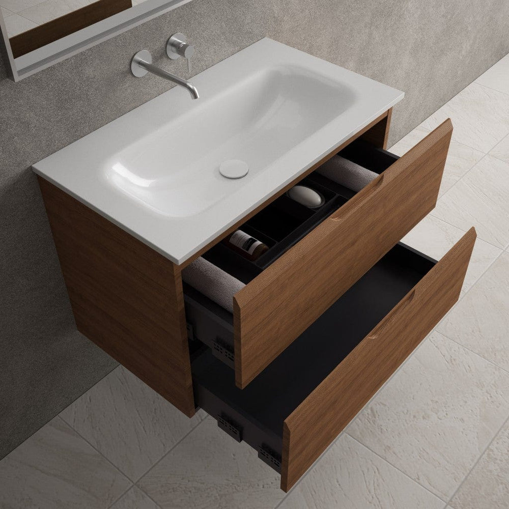 Tasca Two Drawer Vanity Unit  With Beyondstone Basin - Walnut 800mm