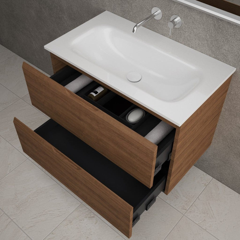 Tasca Two Drawer Vanity Unit  With Beyondstone Basin - Walnut 800mm