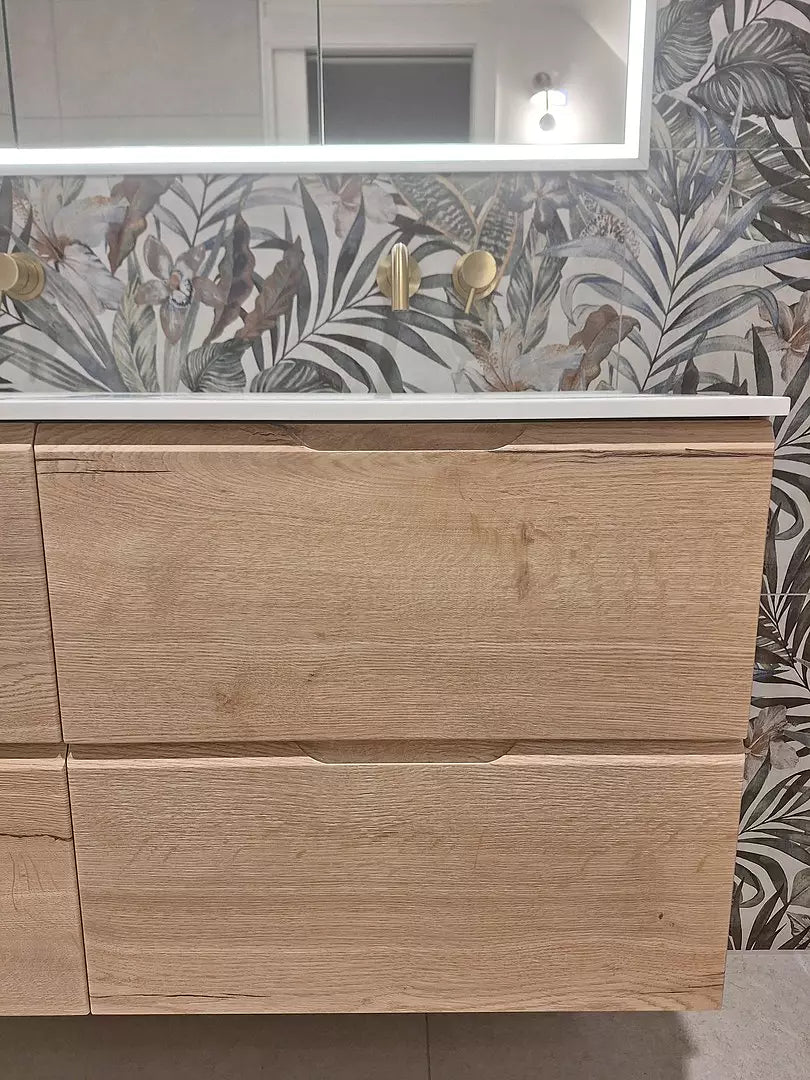 Tasca Four Drawer Vanity Unit With Beyondstone Double Basin - Oak 1200mm