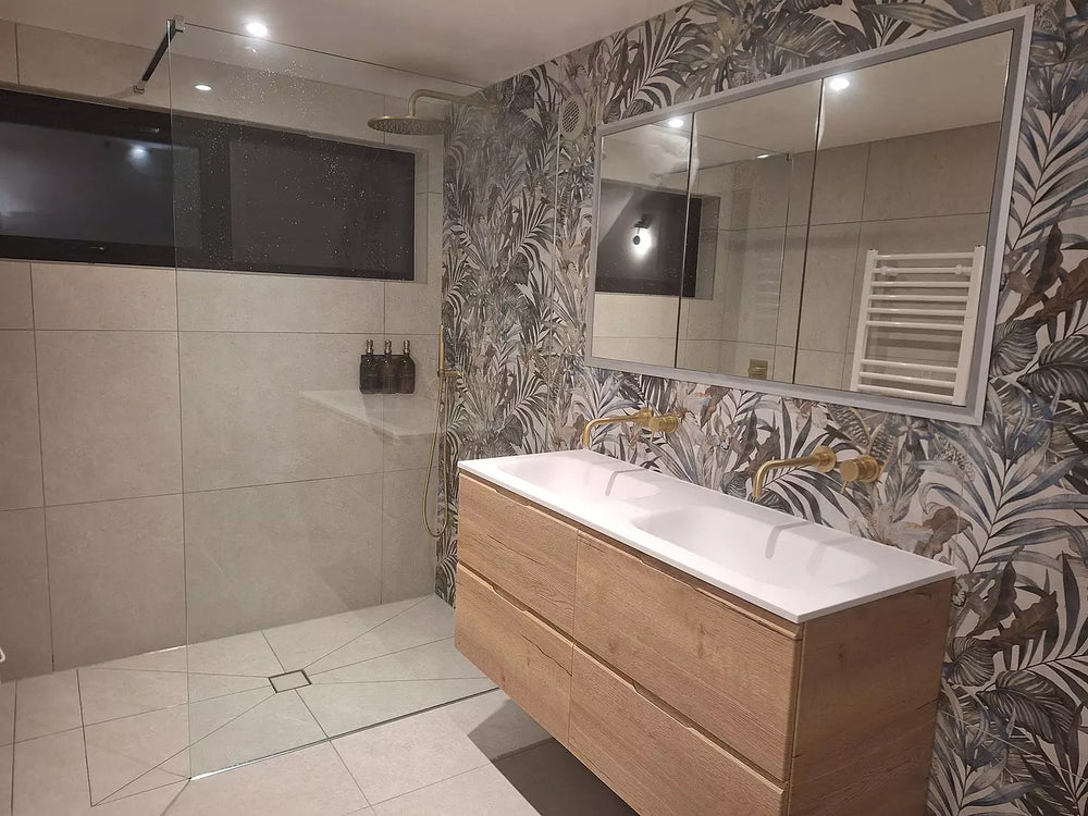 Tasca Four Drawer Vanity Unit With Beyondstone Double Basin - Oak 1200mm