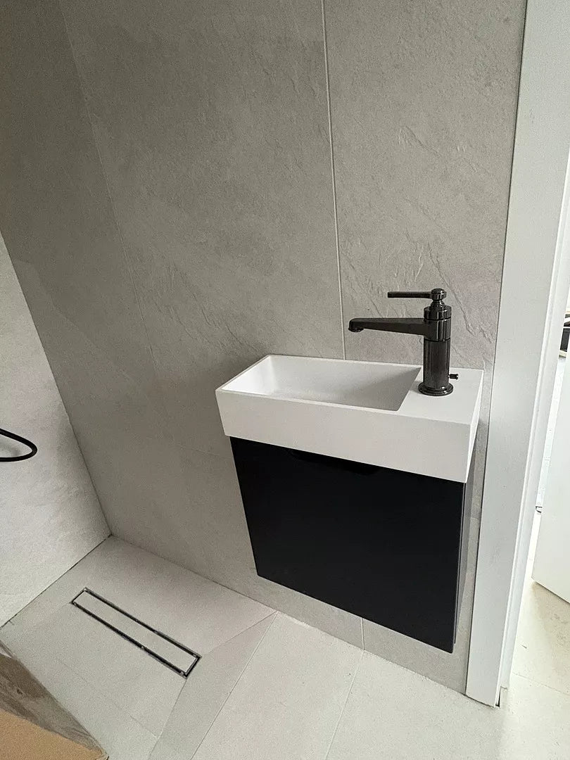 Tasca Single Door Vanity Unit With Beyondstone Basin - Matt Black 450mm