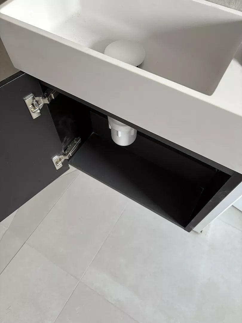 Tasca Single Door Vanity Unit With Beyondstone Basin - Matt Black 450mm
