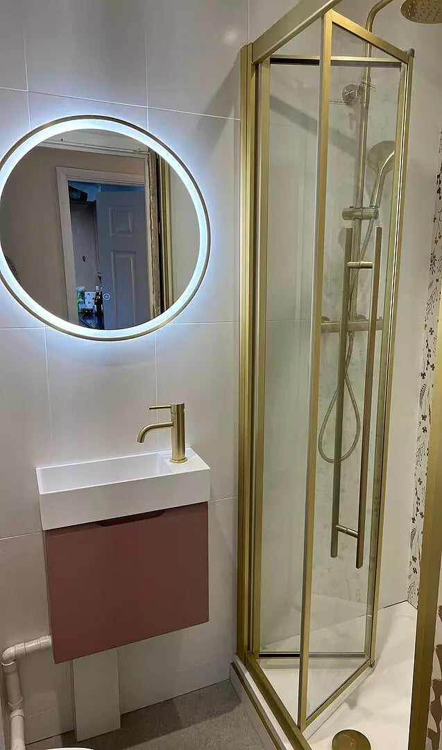 Tasca Single Door Vanity Unit With Beyondstone Basin - Matt Pink 450mm