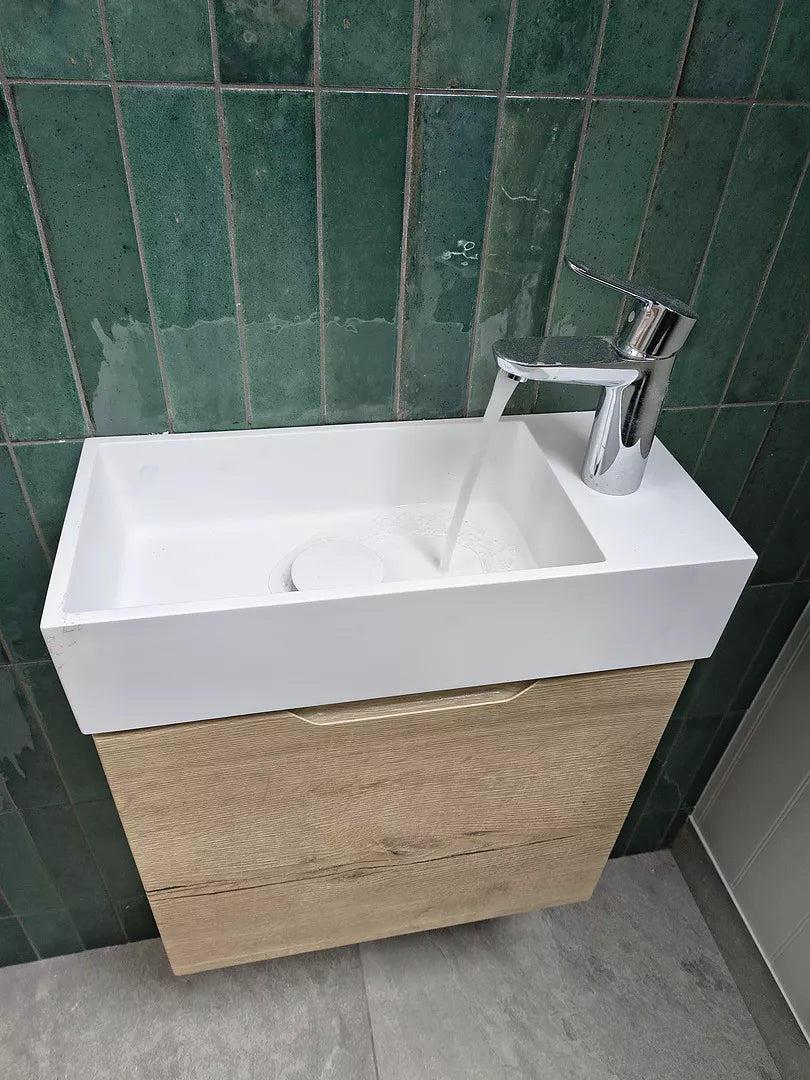 Tasca Single Door Vanity Unit With Beyondstone Basin - Oak 450mm