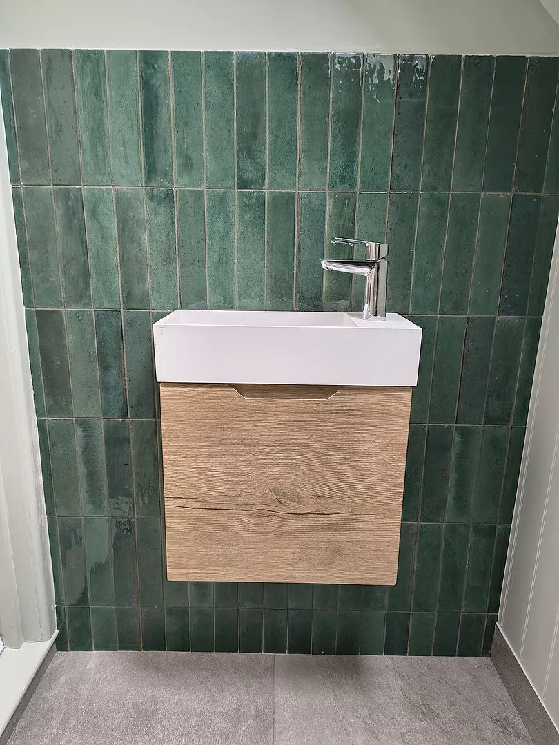 Tasca Single Door Vanity Unit With Beyondstone Basin - Oak 450mm