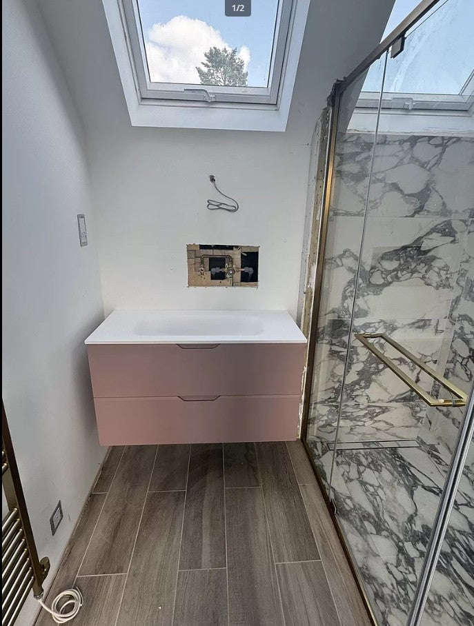 Tasca Two Drawer Vanity Unit  With Beyondstone Basin - Matt Pink 1000mm