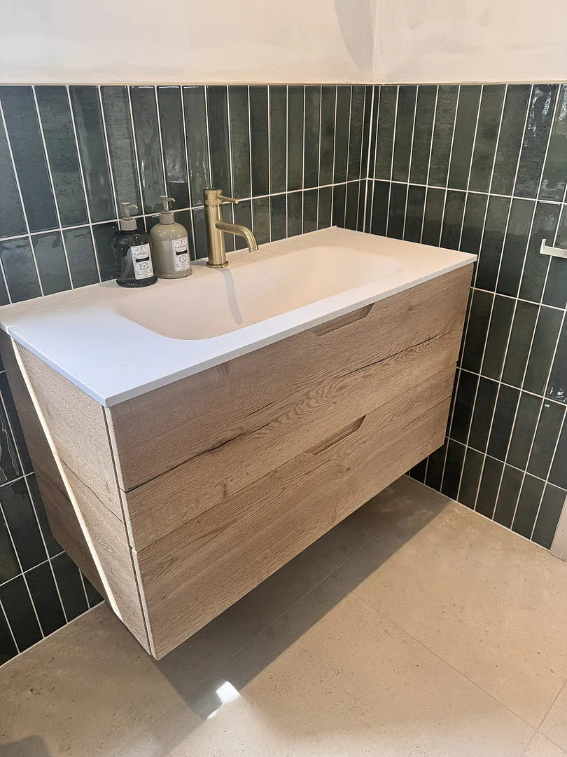 Tasca Two Drawer Vanity Unit With Beyondstone Basin - Oak 1000mm