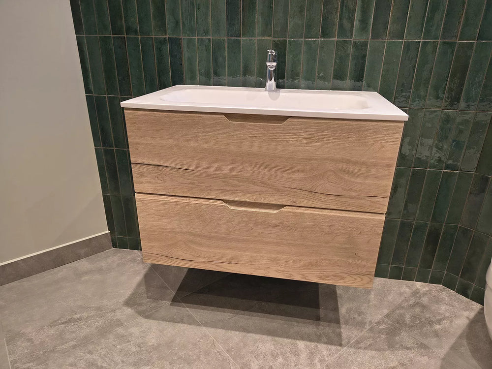 Tasca Two Drawer Vanity Unit With Beyondstone Basin - Oak 800mm