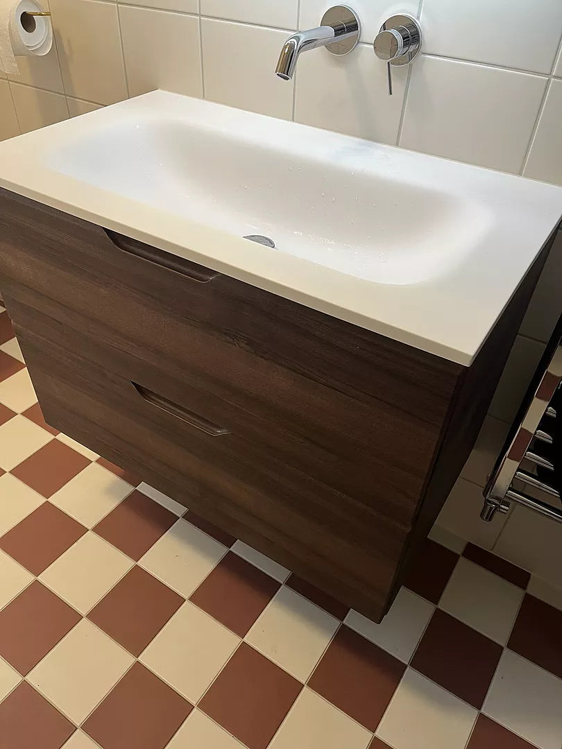 Tasca Two Drawer Vanity Unit With Beyondstone Basin - Walnut 800mm