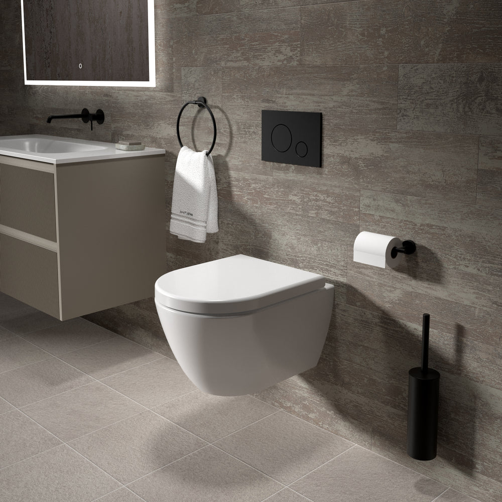 Tondi Short Projection Wall Hung Rimless Toilet & Soft Close Seat - 50cm Gloss White