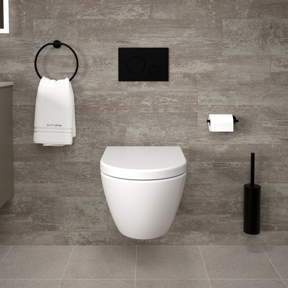 Tondi Short Projection Wall Hung Rimless Toilet & Soft Close Seat - 50cm Gloss White