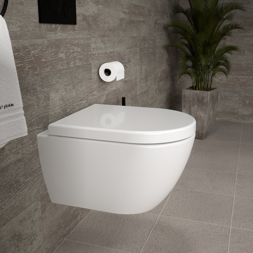 Tondi Short Projection Wall Hung Rimless Toilet & Soft Close Seat - 50cm Gloss White