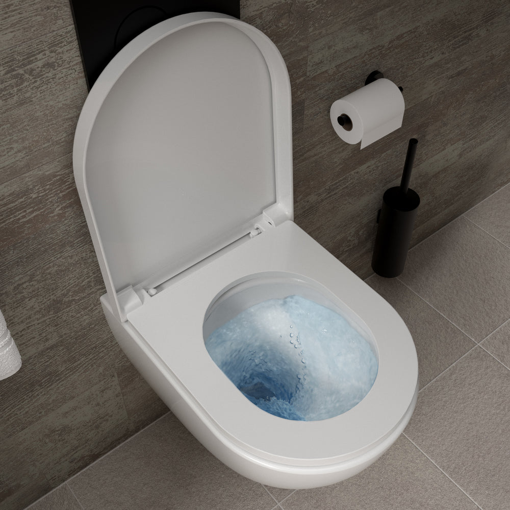 Tondi Short Projection Wall Hung Rimless Toilet & Soft Close Seat - 50cm Gloss White