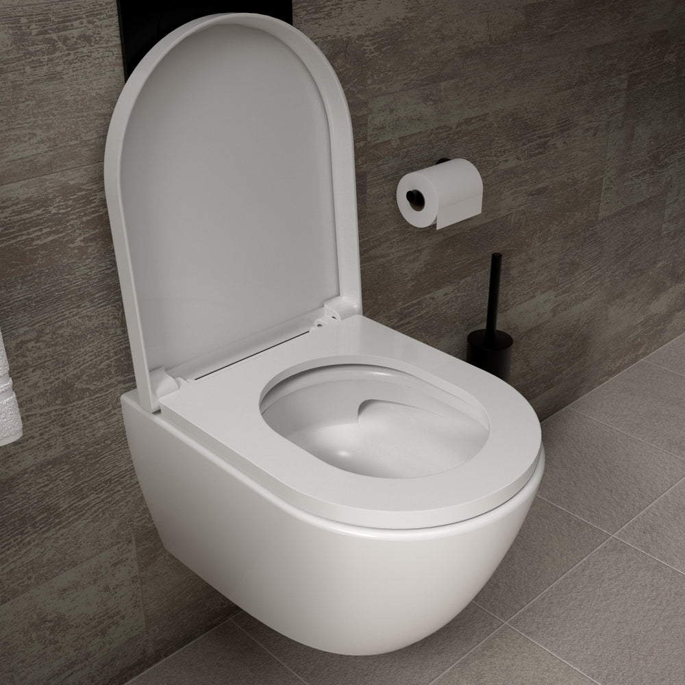Tondi Short Projection Wall Hung Rimless Toilet & Soft Close Seat - 50cm Gloss White
