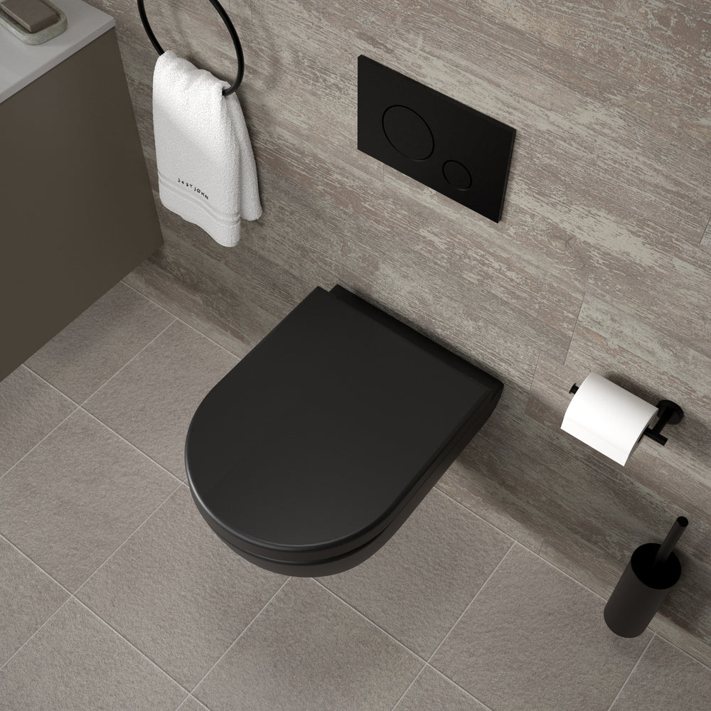 Tondi Short Projection Wall Hung Rimless Toilet & Soft Close Seat - 50cm Matt Black