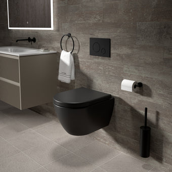 Tondi Short Projection Wall Hung Rimless Toilet & Soft Close Seat - 50cm Matt Black