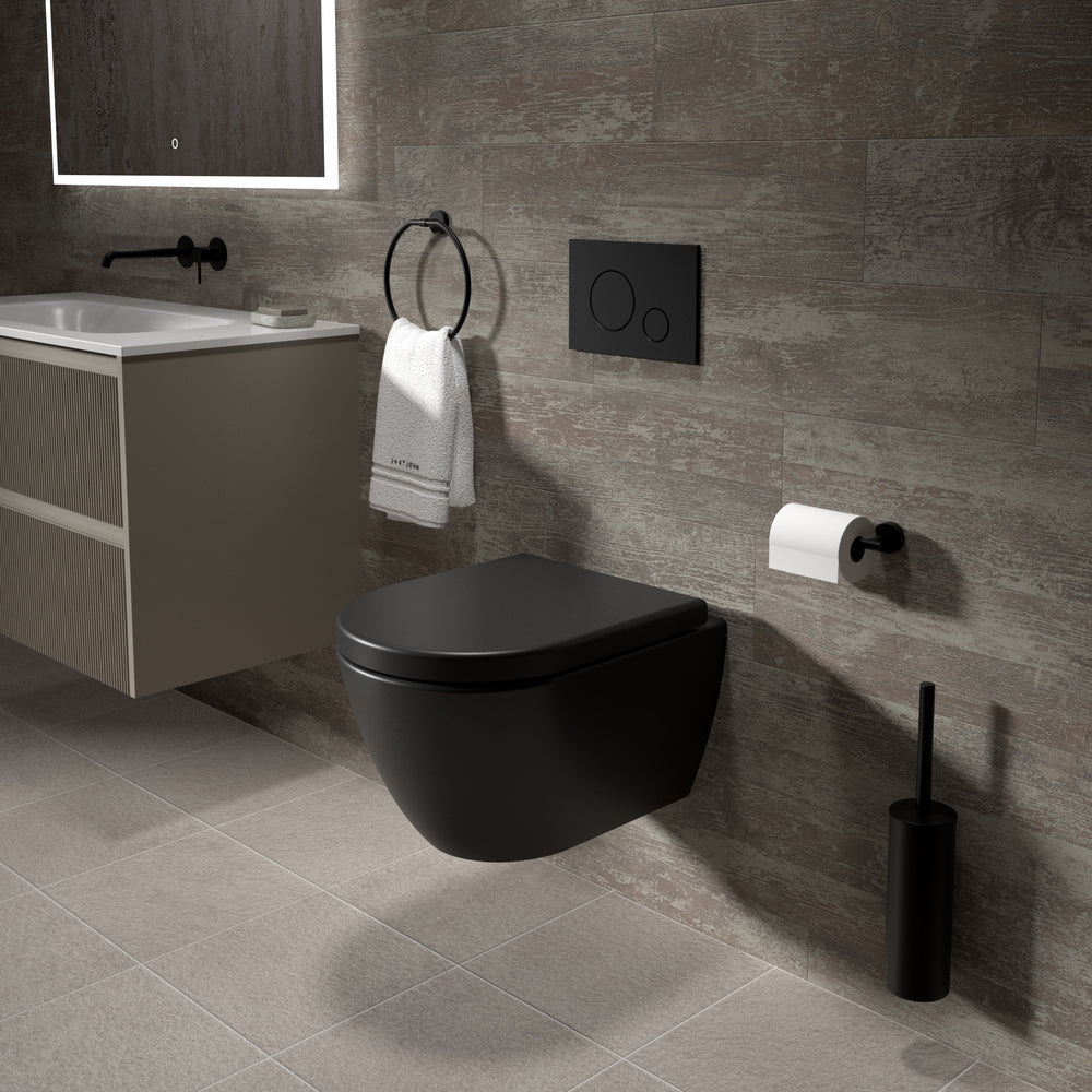 Tondi Short Projection Wall Hung Rimless Toilet & Soft Close Seat - 50cm Matt Black