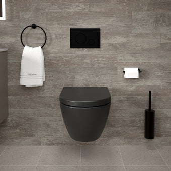 Tondi Short Projection Wall Hung Rimless Toilet & Soft Close Seat - 50cm Matt Black