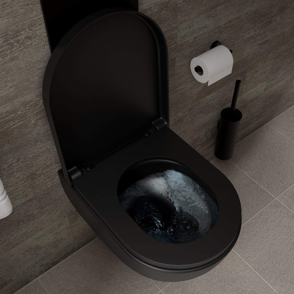 Tondi Short Projection Wall Hung Rimless Toilet & Soft Close Seat - 50cm Matt Black