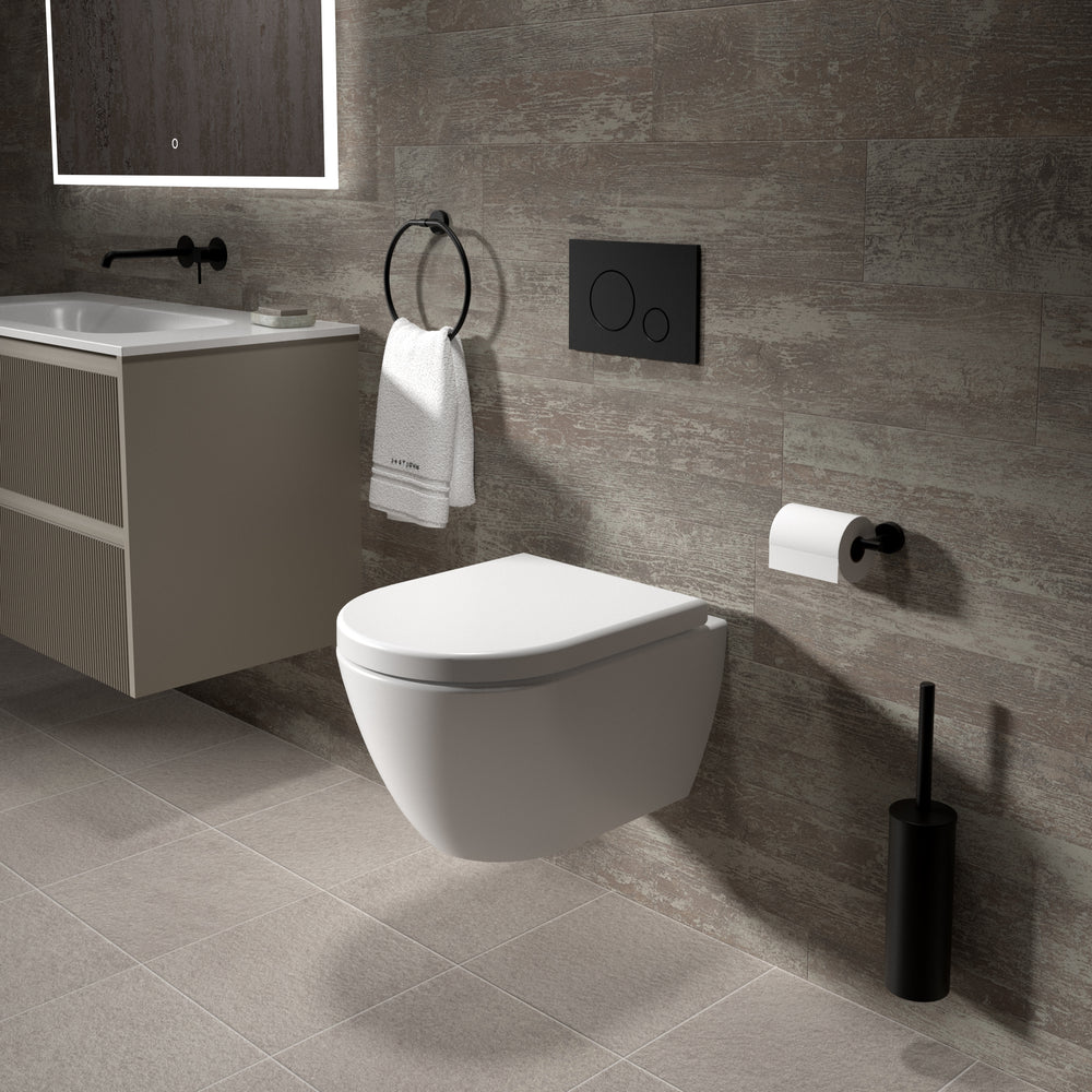 Tondi Short Projection Wall Hung Rimless Toilet & Soft Close Seat - 50cm Matt White