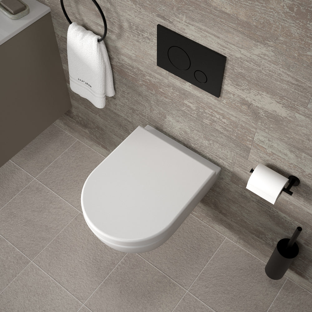 Tondi Short Projection Wall Hung Rimless Toilet & Soft Close Seat - 50cm Matt White