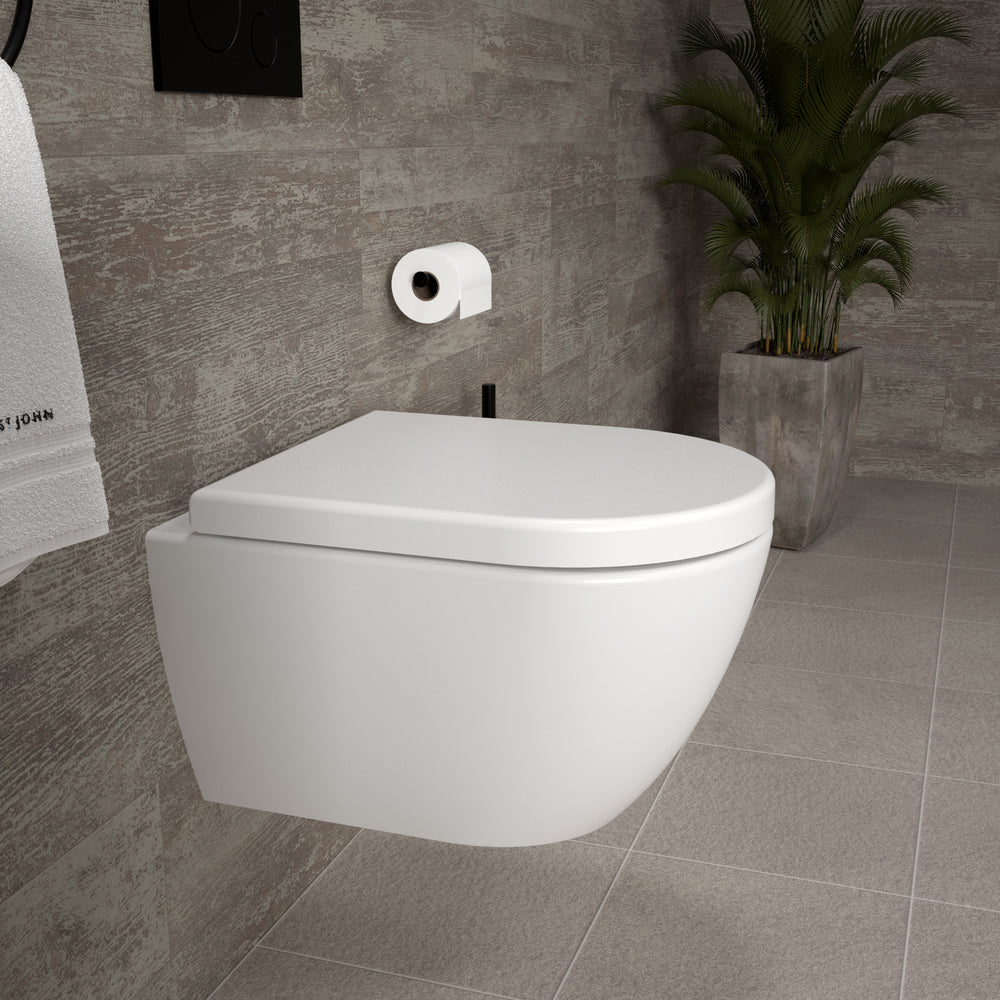 Tondi Short Projection Wall Hung Rimless Toilet & Soft Close Seat - 50cm Matt White