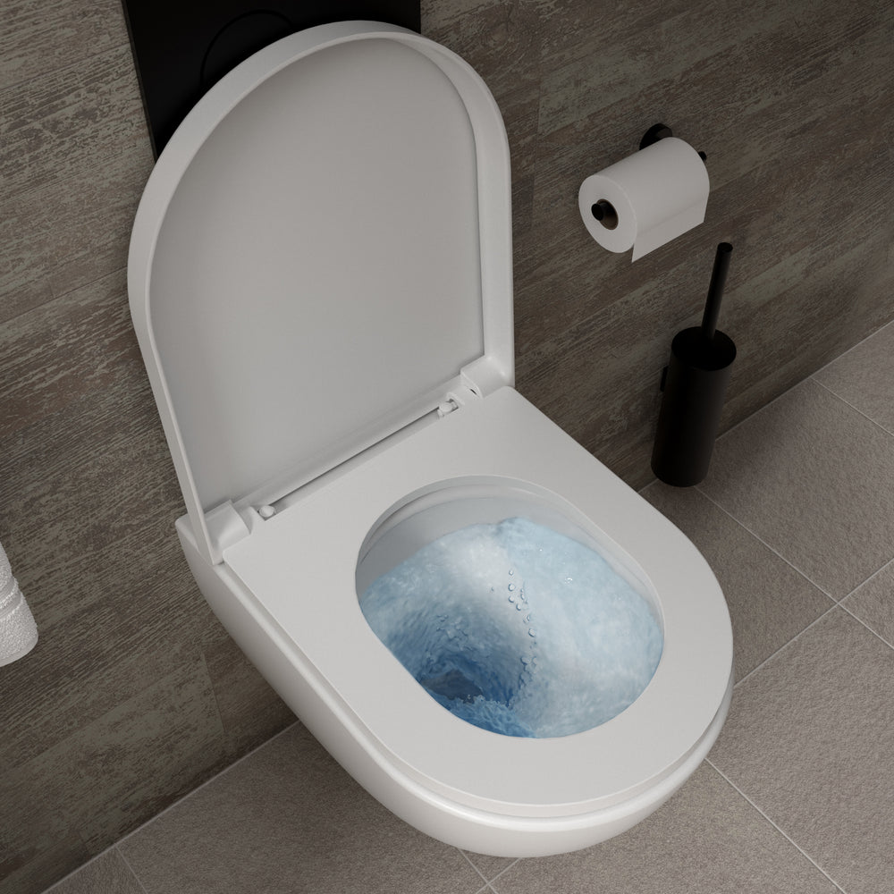 Tondi Short Projection Wall Hung Rimless Toilet & Soft Close Seat - 50cm Matt White