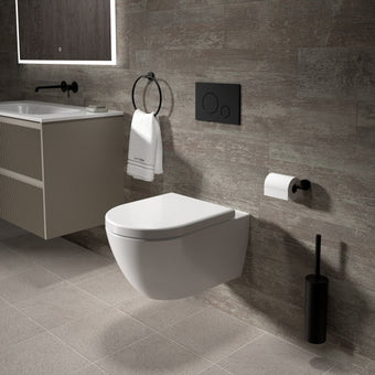 Tondi Wall Hung Rimless Toilet & Soft Close Seat - 55cm Gloss White