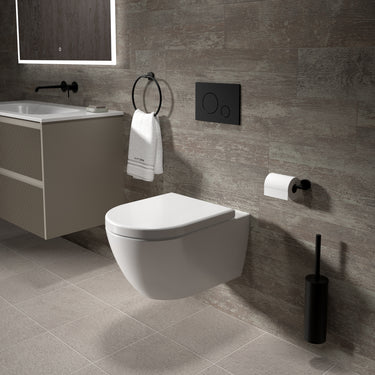 Tondi Wall Hung Rimless Toilet & Soft Close Seat - 55cm Gloss White