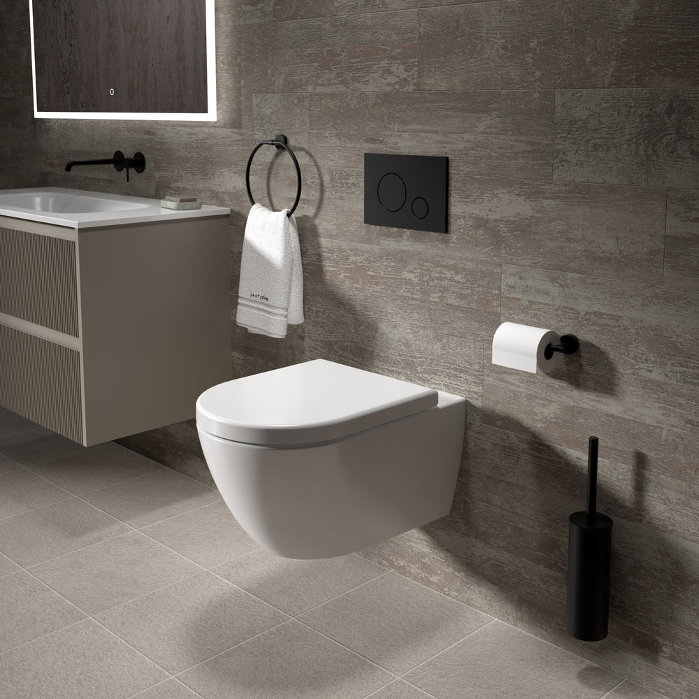 Tondi Wall Hung Rimless Toilet & Soft Close Seat - 55cm Gloss White