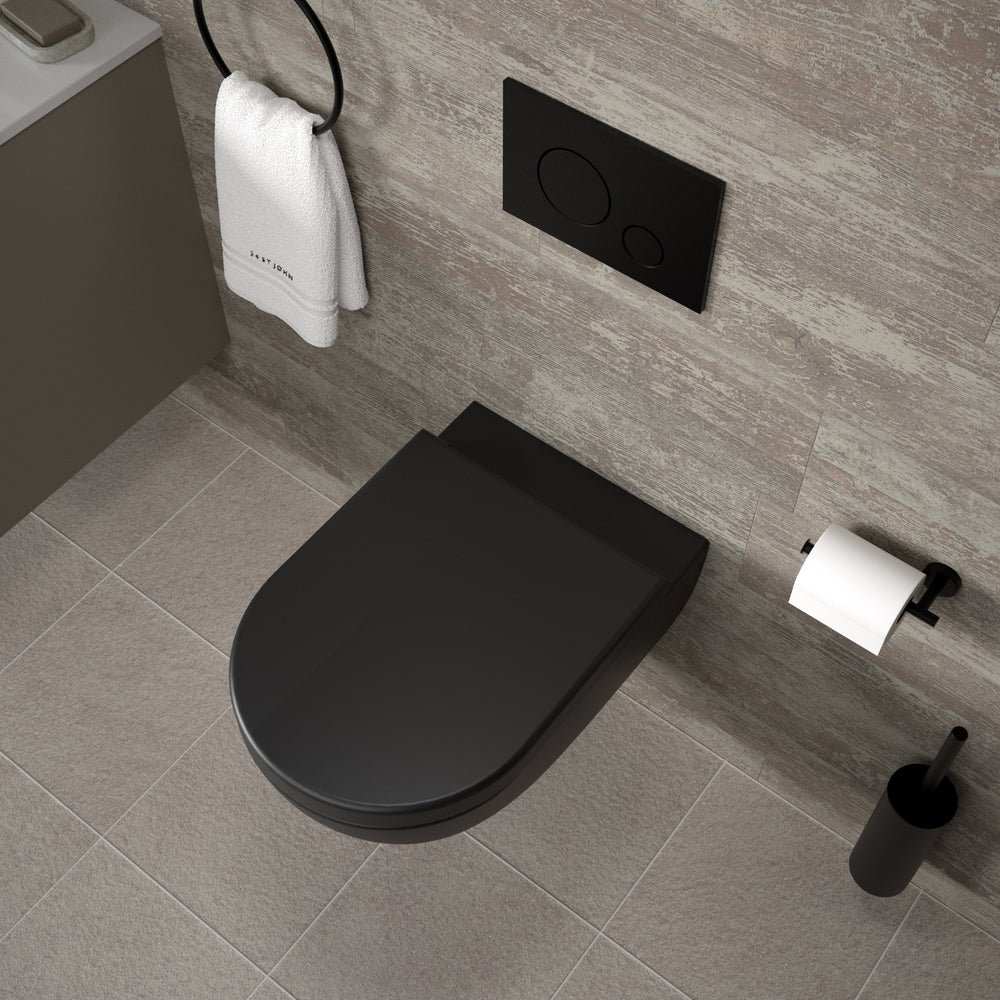Tondi Wall Hung Rimless Toilet & Soft Close Seat - 55cm Matt Black